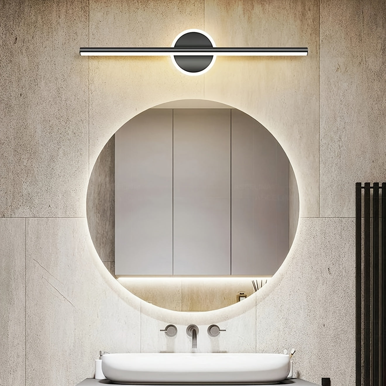 Luz de Parede com Espelho LED Luxe | Candeeiro de Parede Minimalista Preto e Dourado