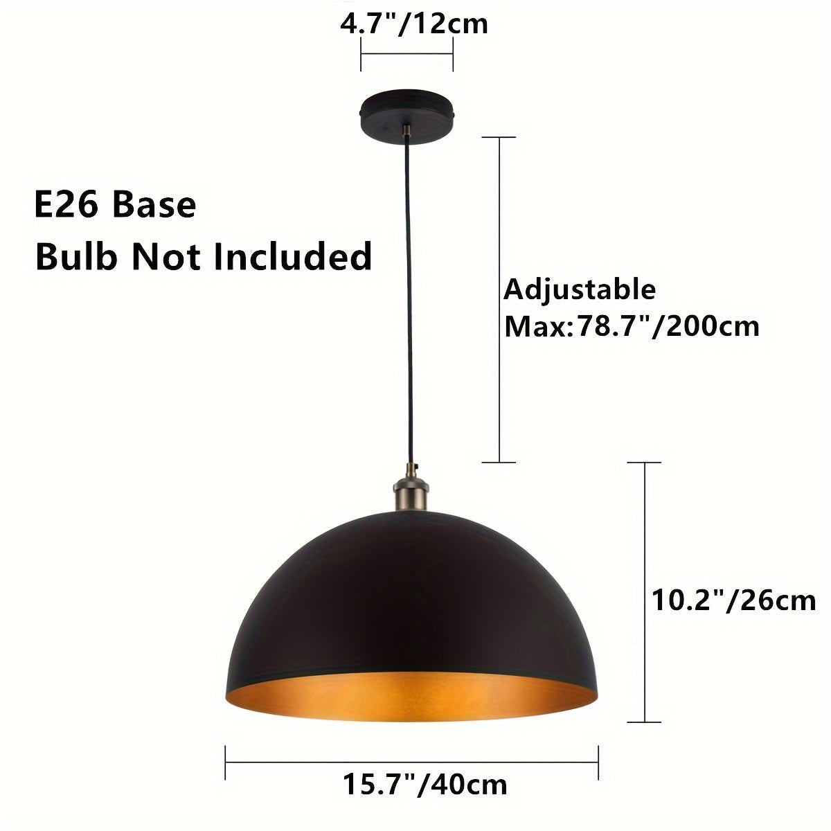 Vintage Industrial Dome Pendant Light | Black & Gold Iron Shade