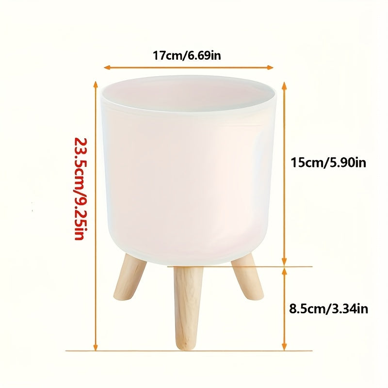 Ghiveci modern rotund cu picioare din lemn | Ghiveci decorativ pentru plante de interior și exterior