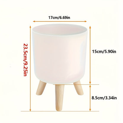 Ghiveci modern rotund cu picioare din lemn | Ghiveci decorativ pentru plante de interior și exterior
