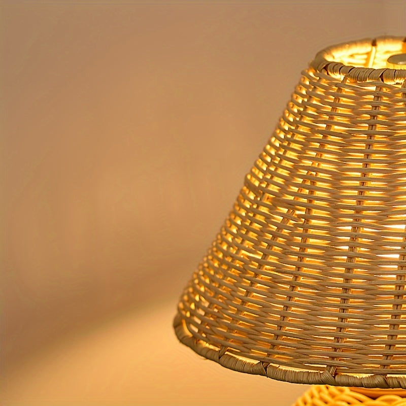 Lampă de birou din bambus împletit | Lumină de accent boho alimentată prin USB