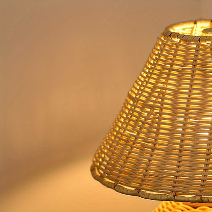 Lampă de birou din bambus împletit | Lumină de accent boho alimentată prin USB