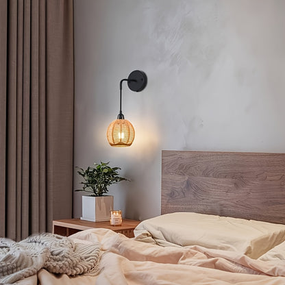 Candeeiro de Parede Boho em Rattan | Aplique Artesanal para Cabeceira e Sala de Estar