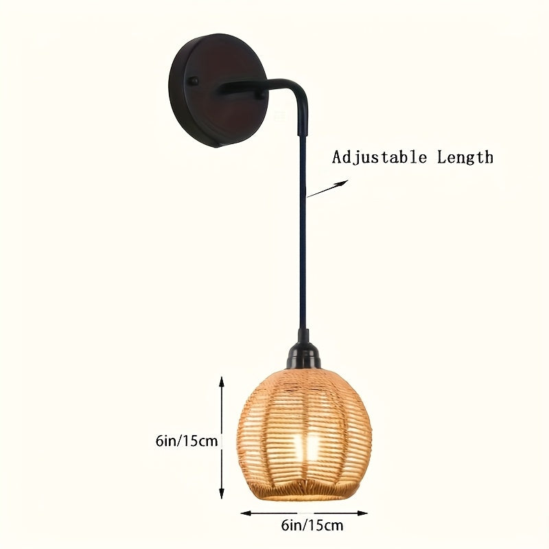 Candeeiro de Parede Boho em Rattan | Aplique Artesanal para Cabeceira e Sala de Estar