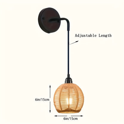 Candeeiro de Parede Boho em Rattan | Aplique Artesanal para Cabeceira e Sala de Estar