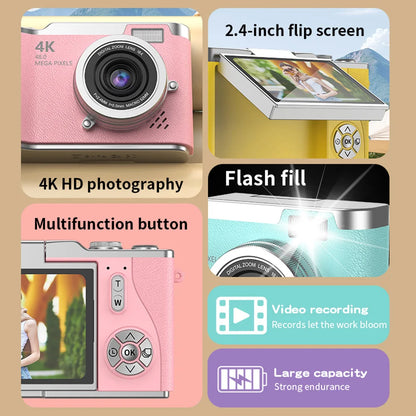 Digital Camera 4K Flip Screen 48MP 8X Zoom Compact Photo Video