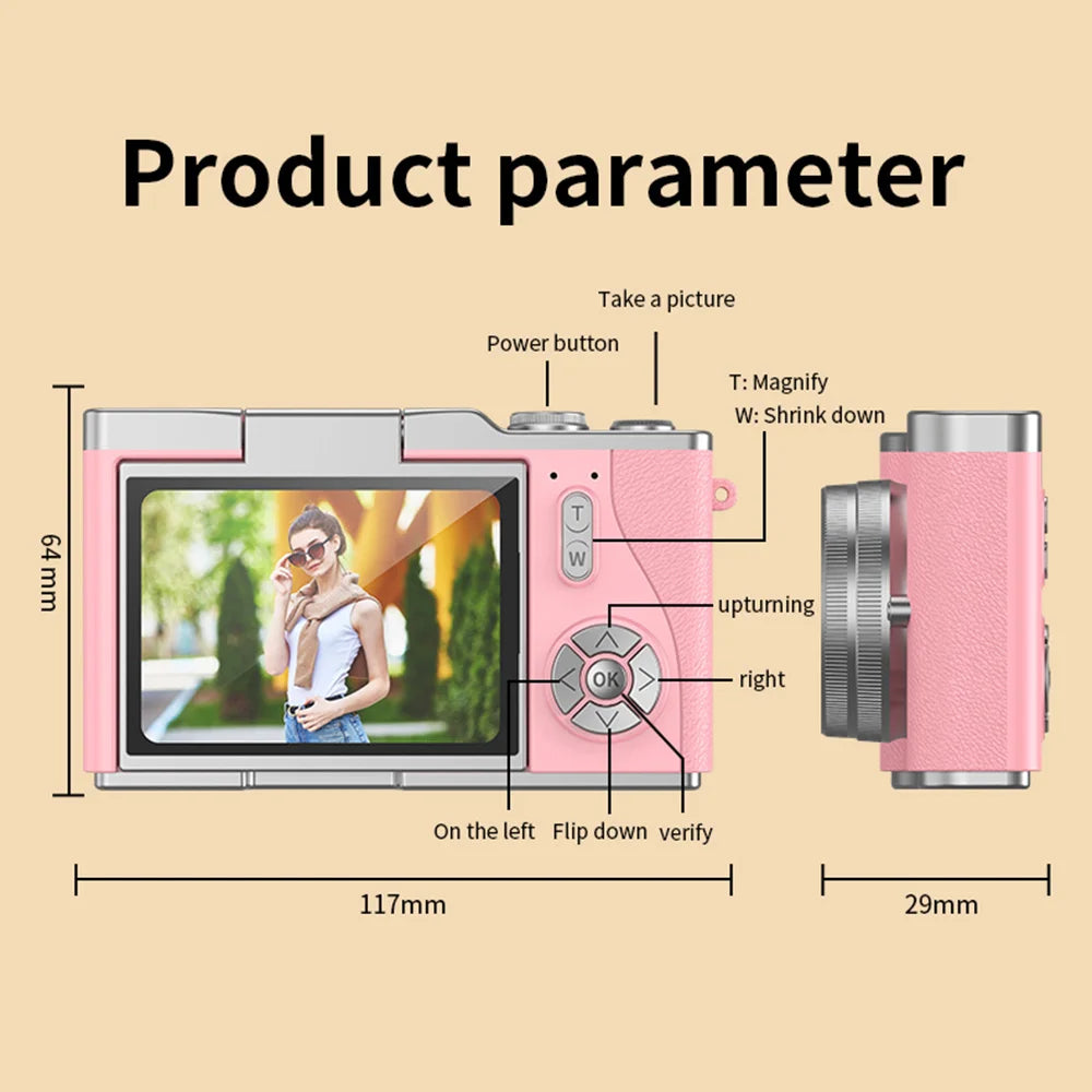 Digital Camera 4K Flip Screen 48MP 8X Zoom Compact Photo Video