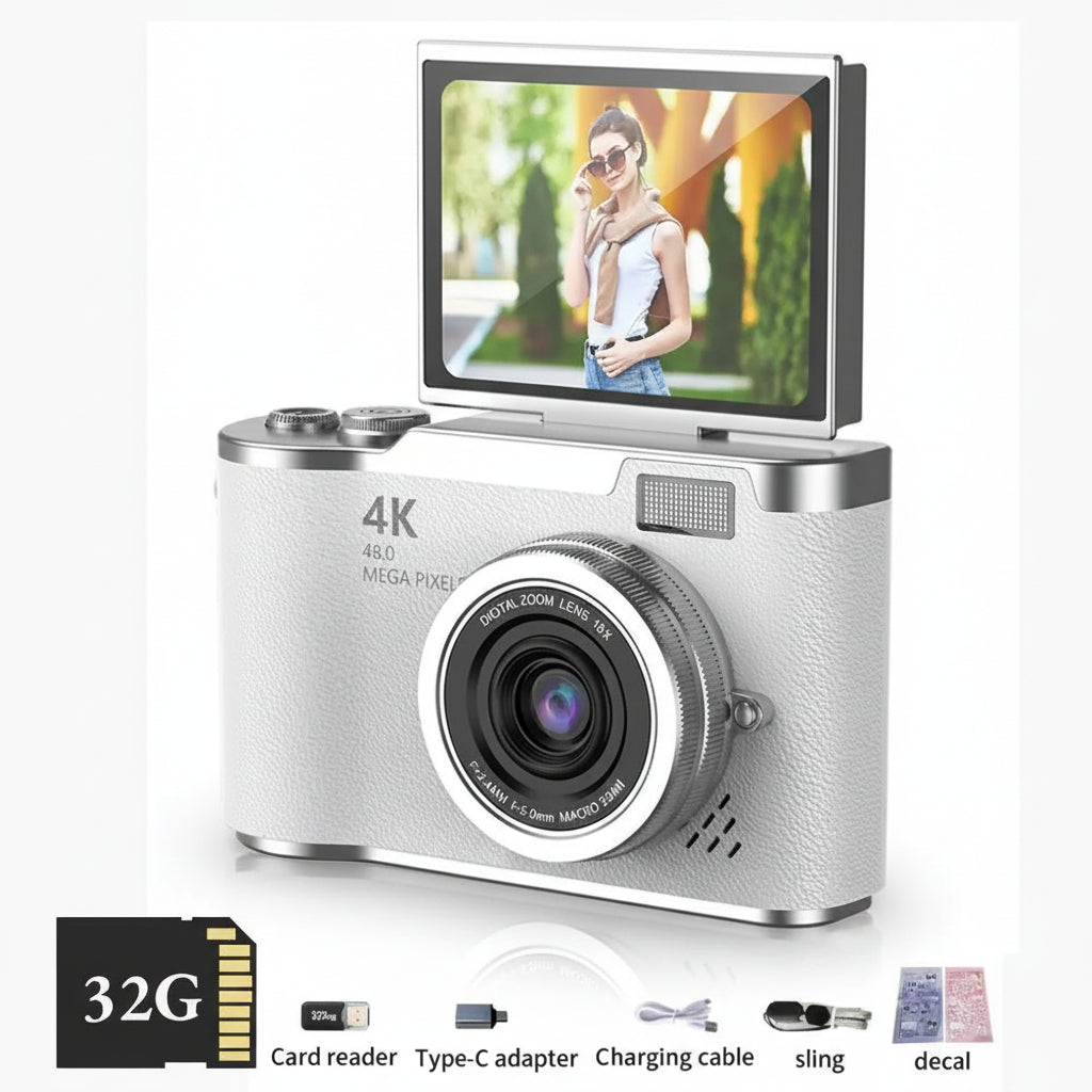Digital Camera 4K Flip Screen 48MP 8X Zoom Compact Photo Video