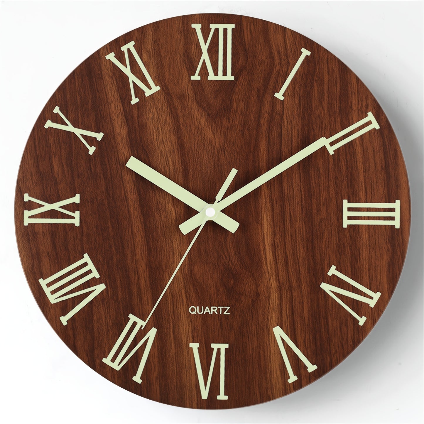 Wanduhr aus Walnuss mit Leuchtziffern | Stilles, im Dunkeln leuchtendes Holzdesign