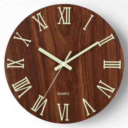 Wanduhr aus Walnuss mit Leuchtziffern | Stilles, im Dunkeln leuchtendes Holzdesign