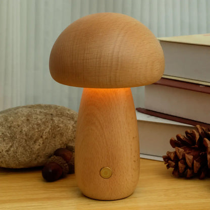 Lampada a fungo Portobello | Luce notturna ricaricabile in legno naturale