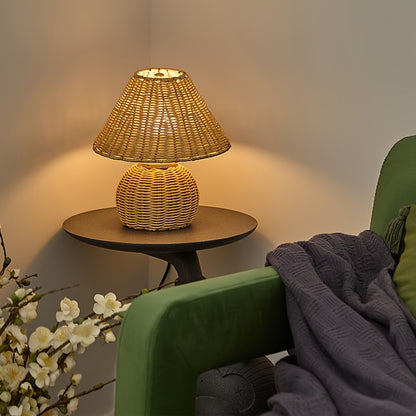 Lampă de birou din bambus împletit | Lumină de accent boho alimentată prin USB