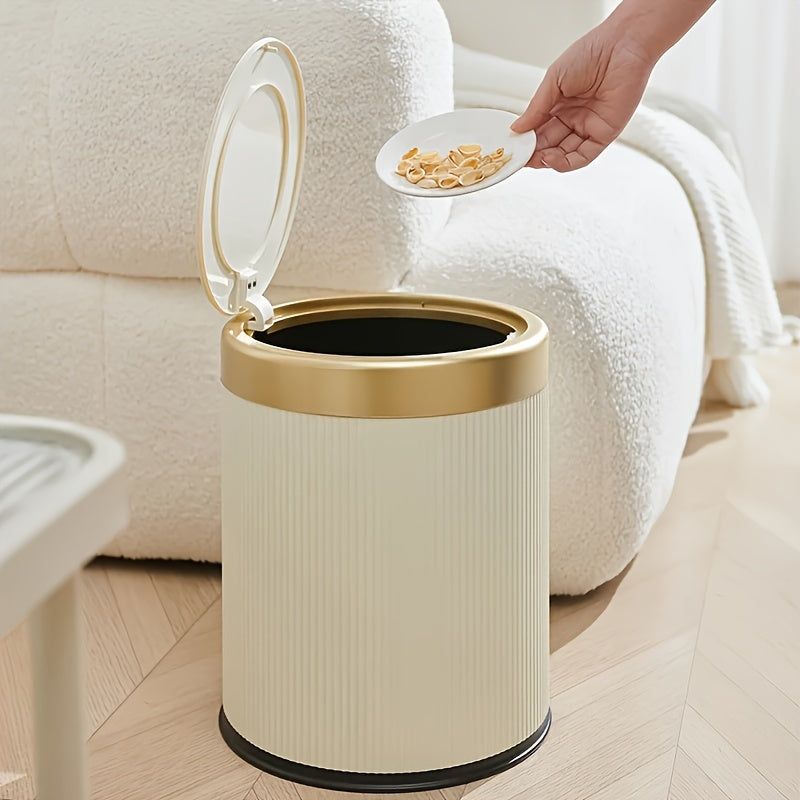 Luxury Oval Trash Can | Press-Top Waste Bin with Dual Inner Bucket