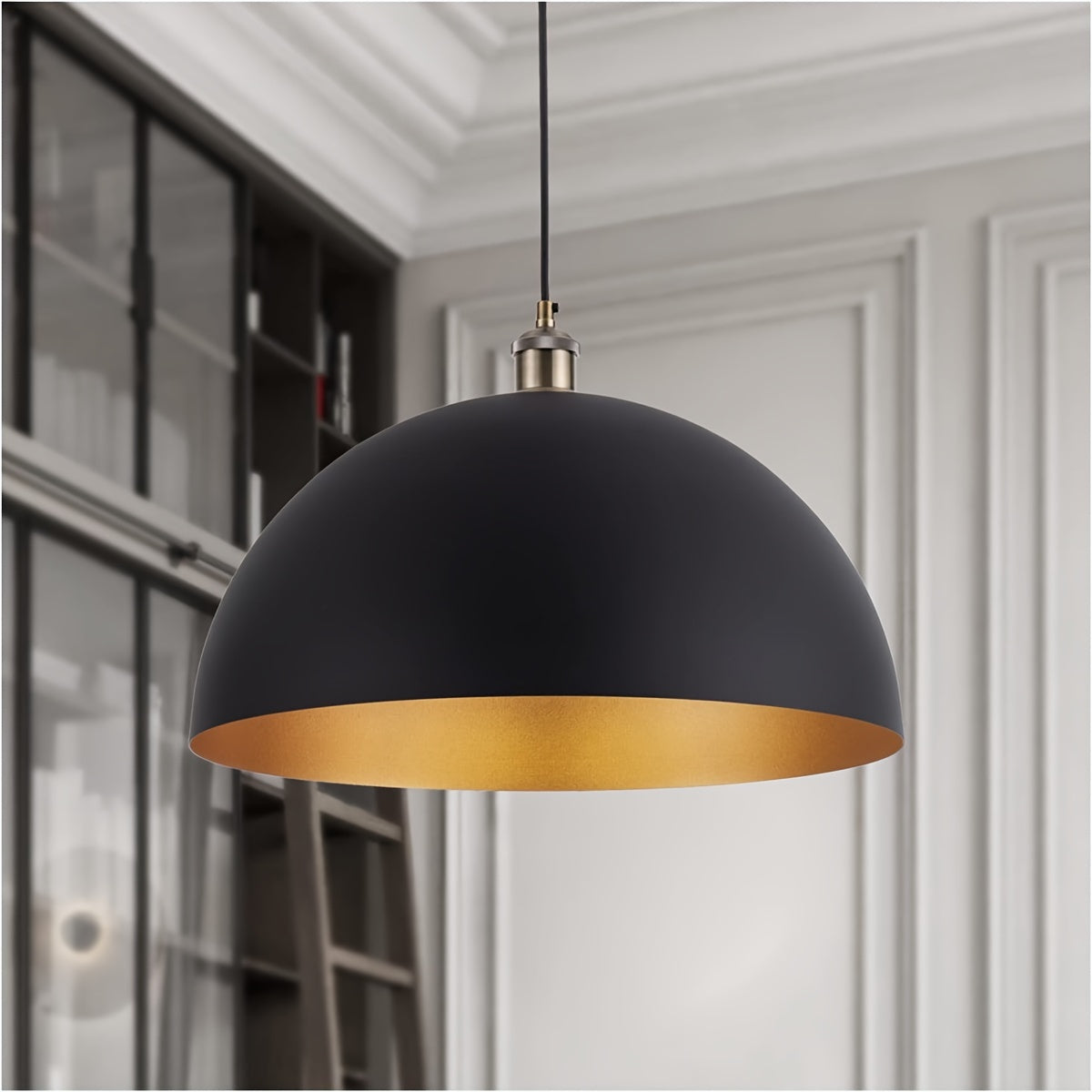 Candeeiro Suspenso Vintage Industrial com Cúpula | Abajur de Ferro Preto e Dourado