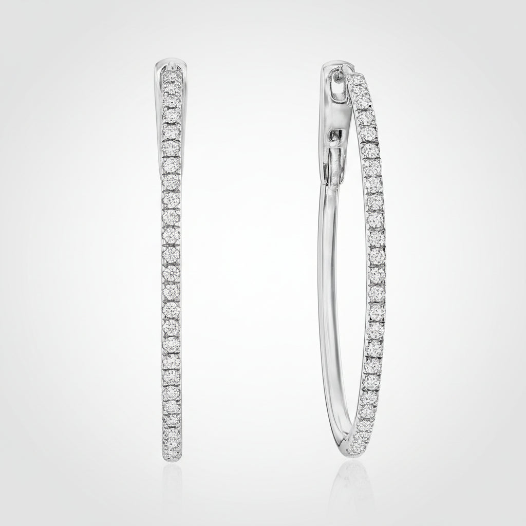 Pendientes para el Día de la Madre Aro Ovalado de Plata de Ley con Diamante