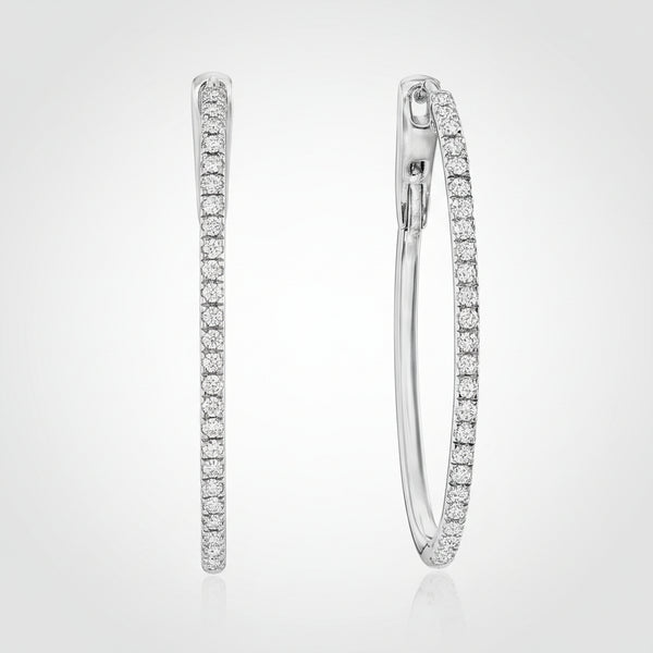 Øreringe Mors Dag Gave Diamant Oval Hoop Sterling Sølv