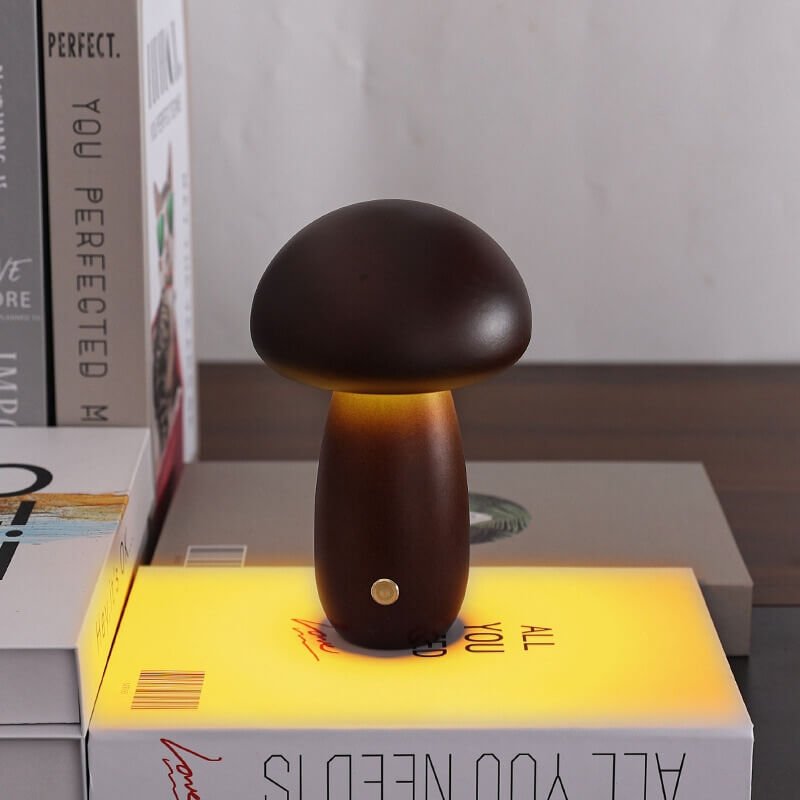 Portobello Mushroom Lamp | Natural Wood Rechargeable Night Light