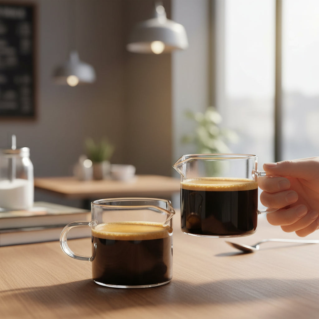 Conjunto de Chávenas de Espresso em Vidro com Copo Medidor de Bico Duplo 4oz Jarro para Café