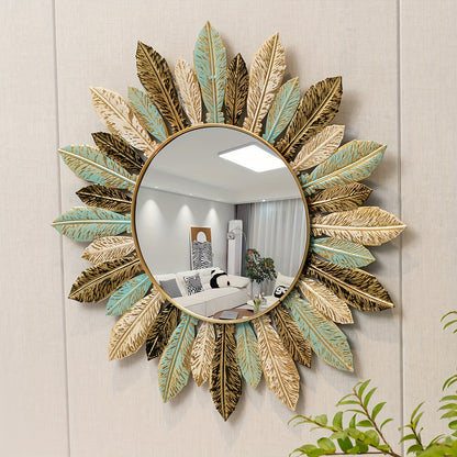 Bohemian Sunburst Metall-Wandspiegel | Türkis- und Goldblatt-Design