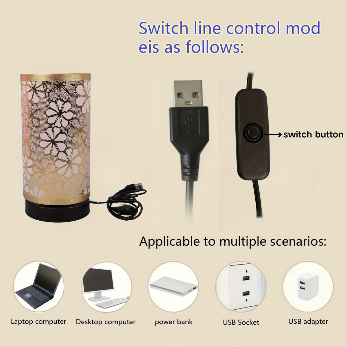 Lámpara de Mesa USB Floral | Luz Decorativa Ambiental Cálida