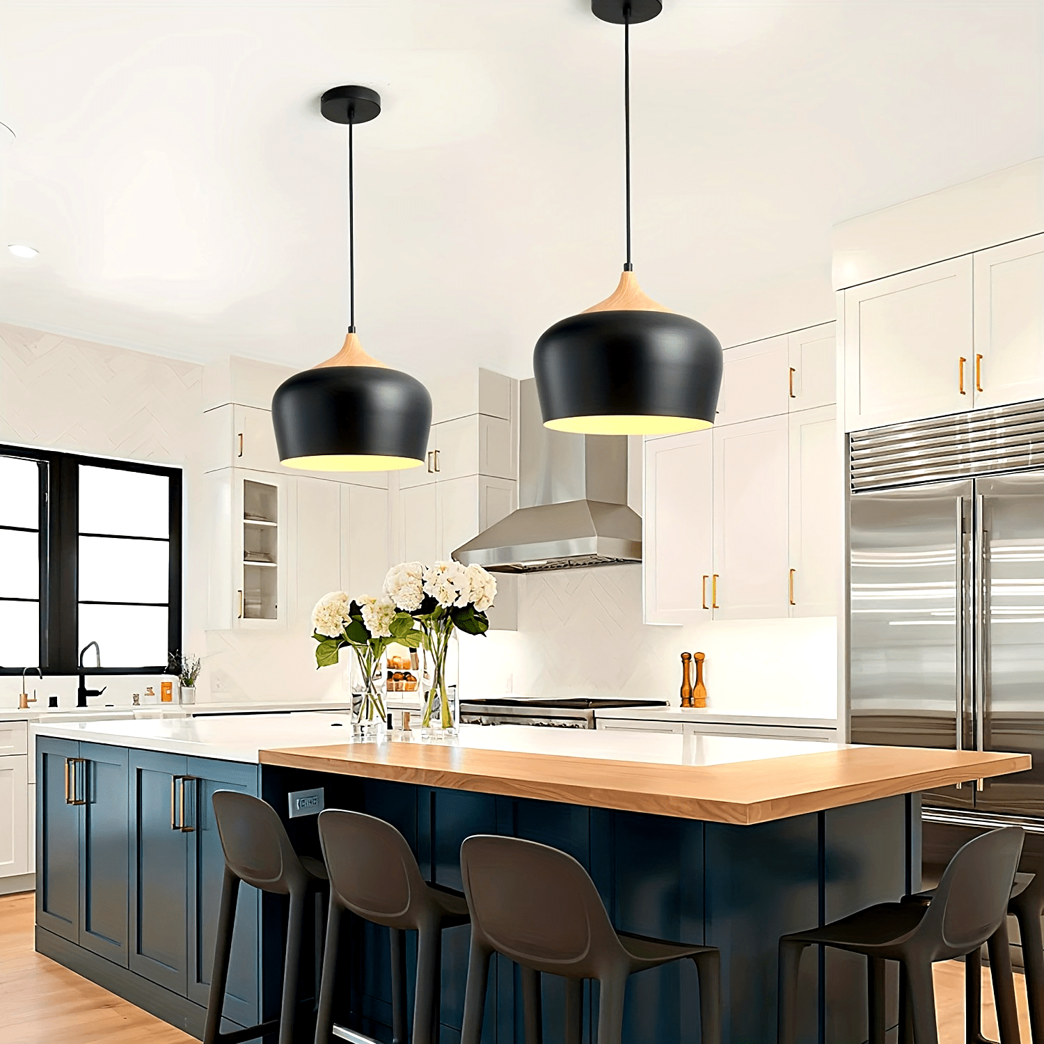 Modern Scandinavian Pendant Light | Iron & Wood Grain Design