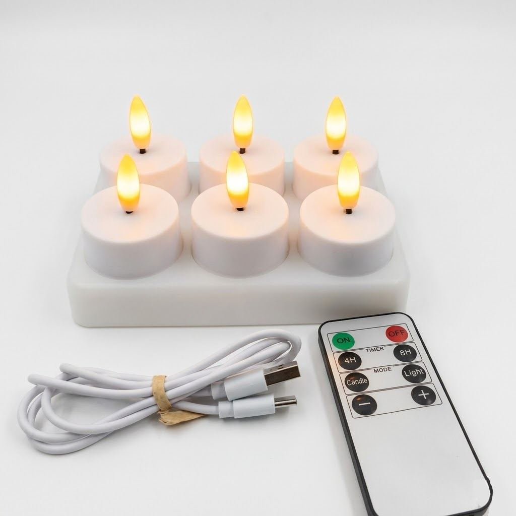 Set di Candele a LED Senza Fiamma con Telecomando, Timer e Ricaricabili via USB