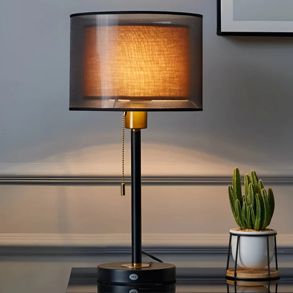 Lumis bordlampe med dobbelt stofskærm | Moderne vintage design