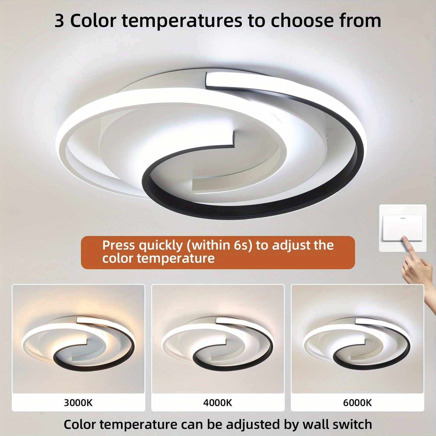 Luz de Teto LED Espiral Moderna | Luminária Redonda Minimalista de Embutir