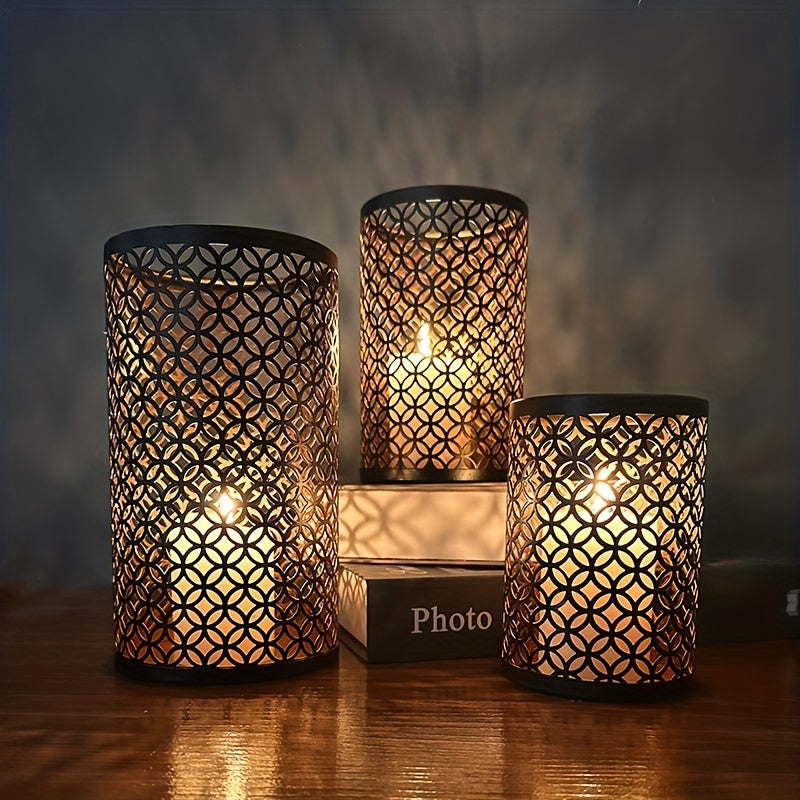 3-Piece Nordic Iron Candle Holder Set | Hollow Geometric Design