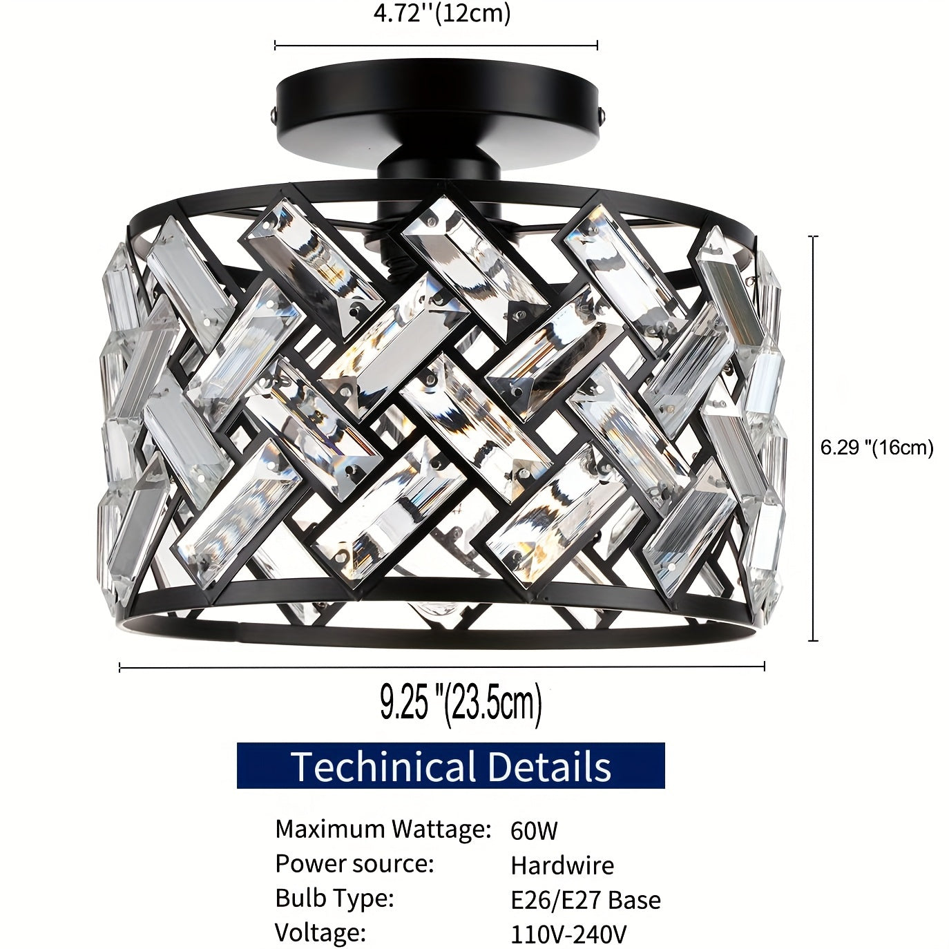 Modern Crystal Semi Flush Mount Ceiling Light | Elegant Decorative Fixture