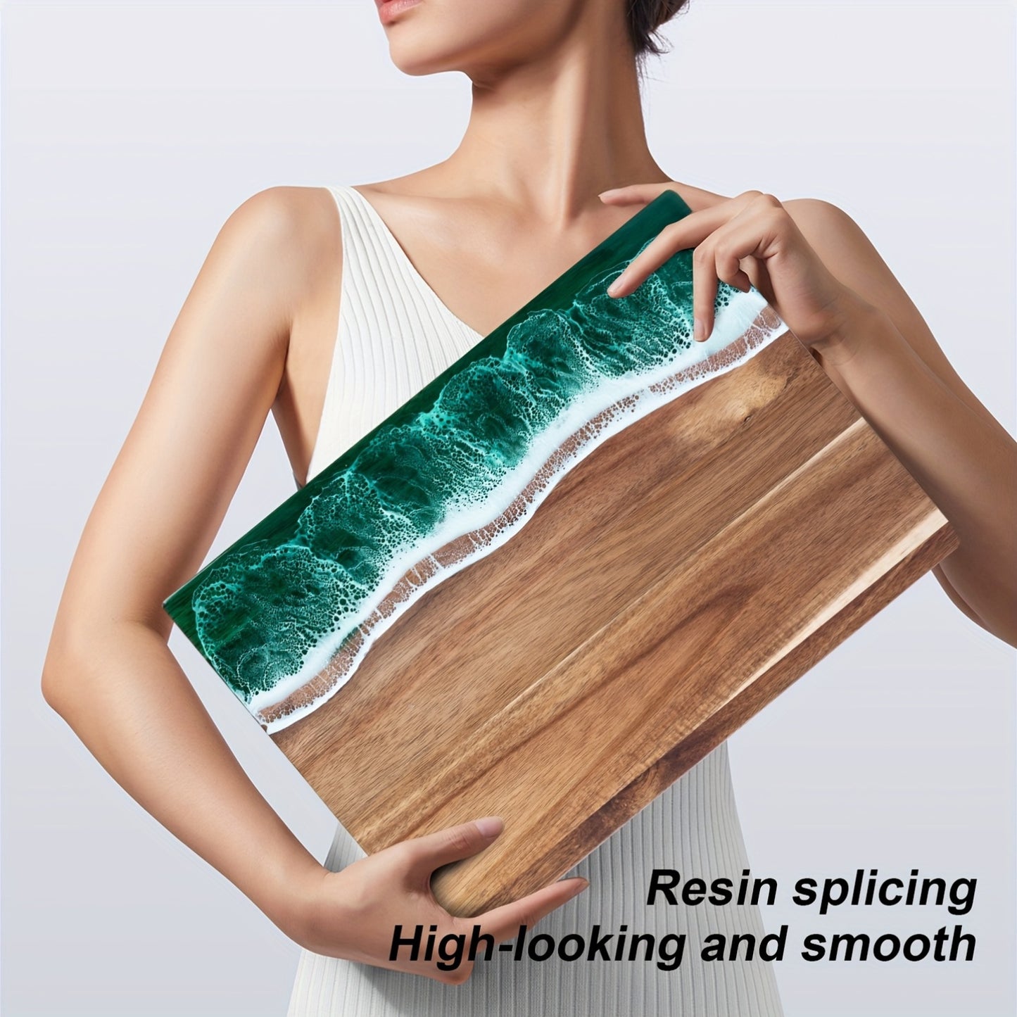 Placă de tăiat din rășină Wave | Placă de brânză și servire din lemn de acacia inspirată de ocean