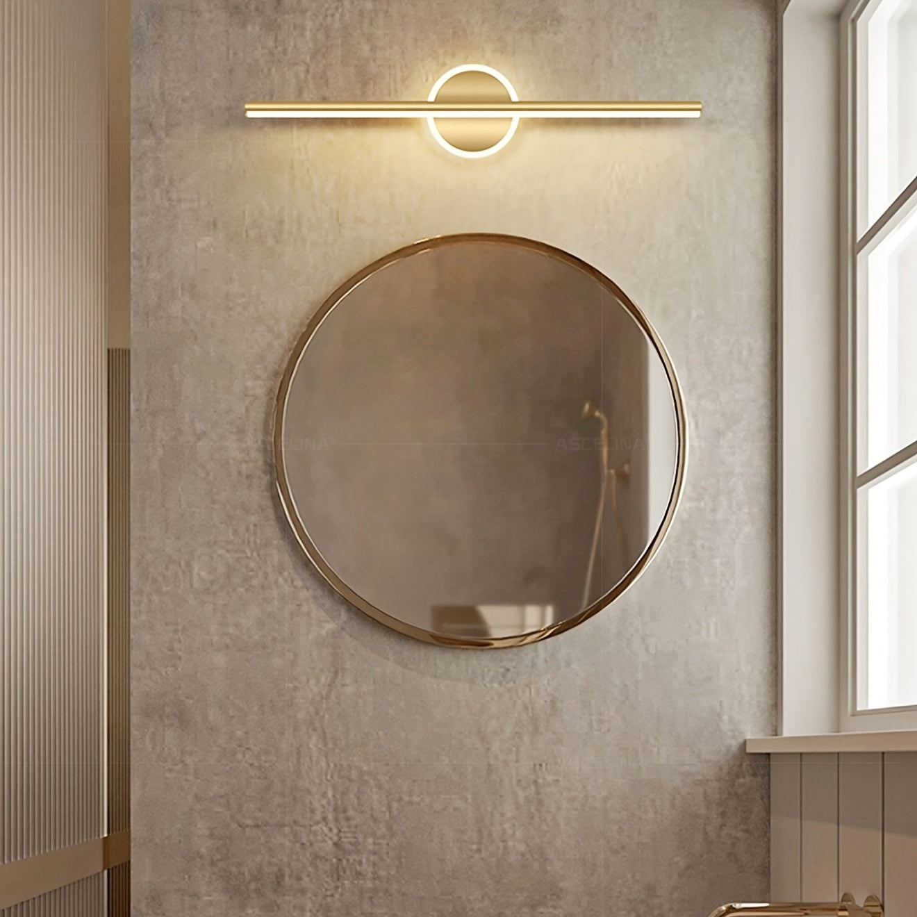 Luz de Parede com Espelho LED Luxe | Candeeiro de Parede Minimalista Preto e Dourado
