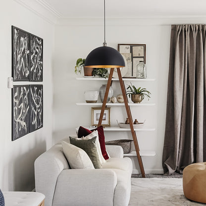 Candeeiro Suspenso Vintage Industrial com Cúpula | Abajur de Ferro Preto e Dourado