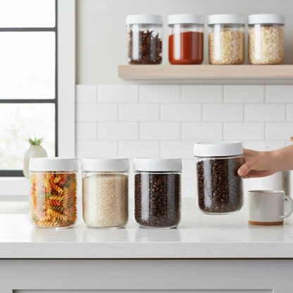 Conjunto de Frascos de Vidro para Armazenamento de Alimentos Herméticos e Empilháveis para Cozinha