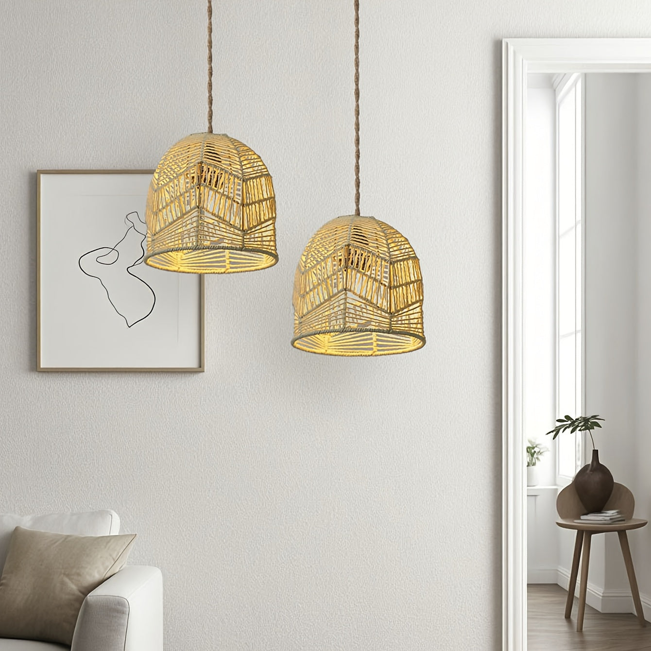 Handwoven Rope Pendant Shade | Rustic Farmhouse Chandelier Design