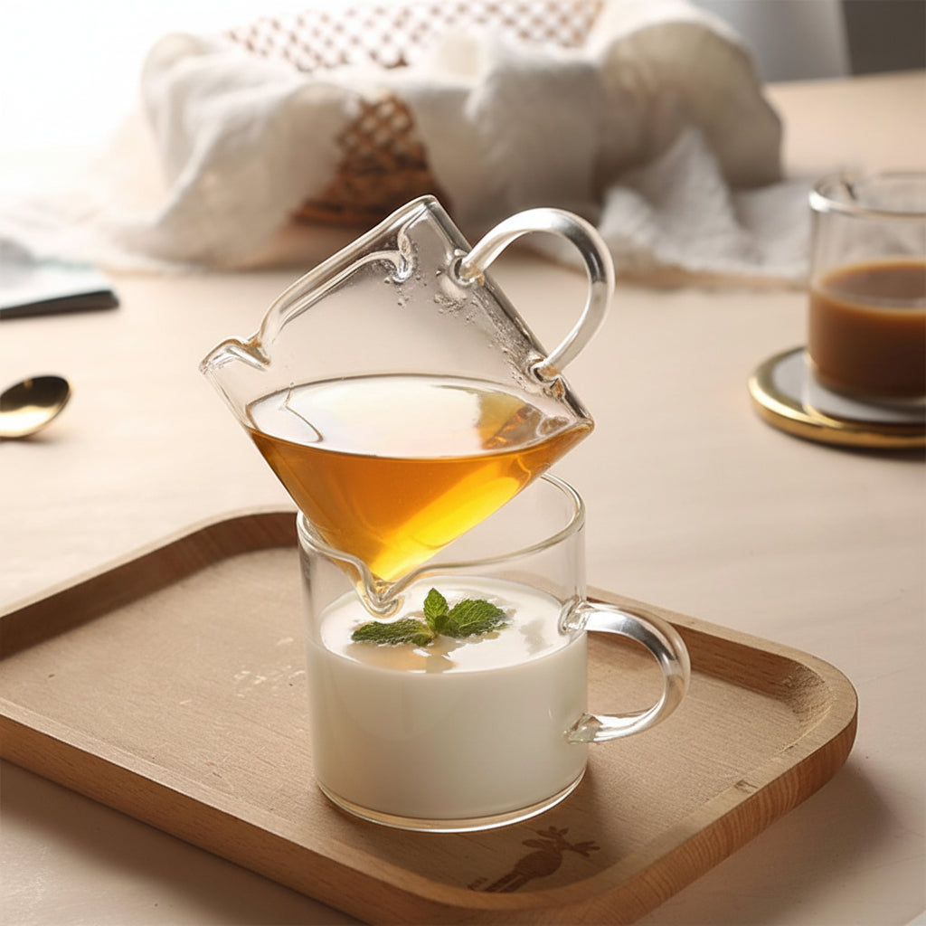 Conjunto de Chávenas de Espresso em Vidro com Copo Medidor de Bico Duplo 4oz Jarro para Café