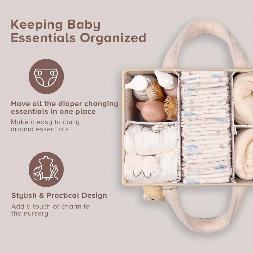 Diaper Caddy Organizer Plush Sherpa Baby Storage Basket