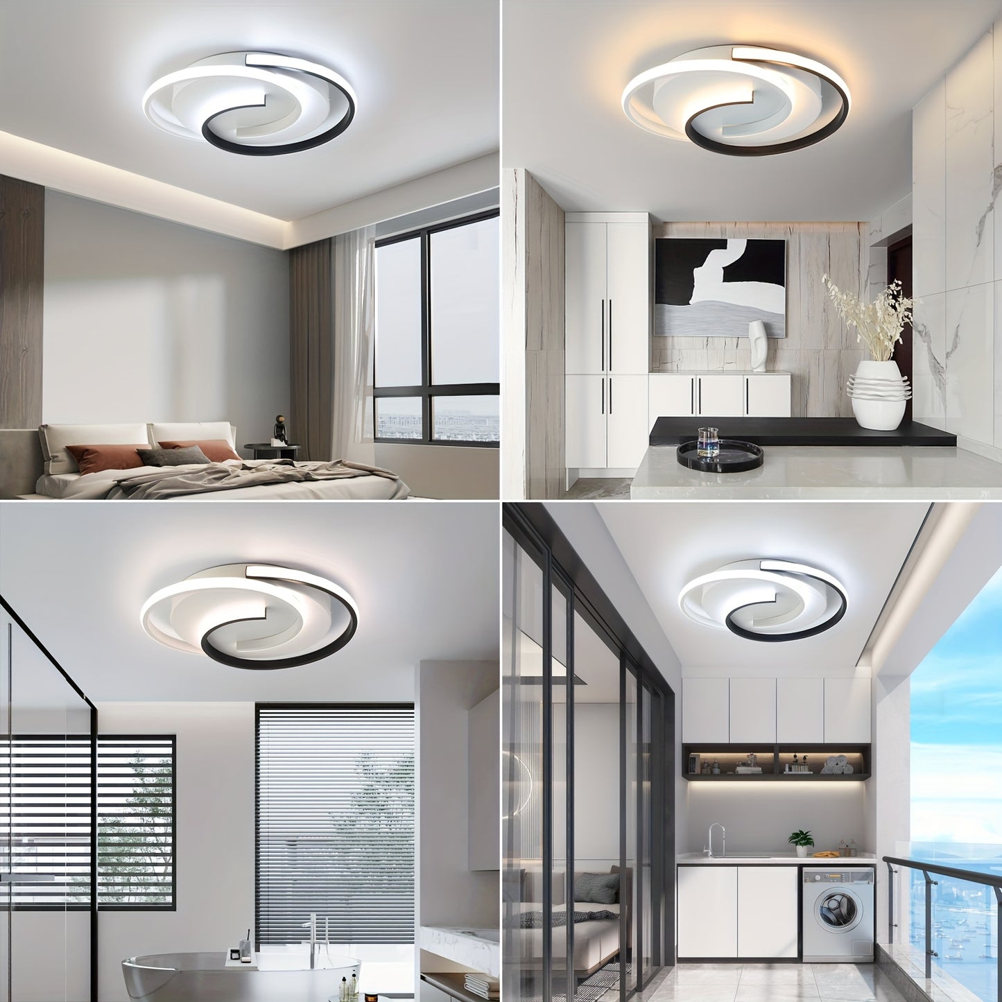 Lumină de tavan LED modernă | Design negru și alb în spirală
