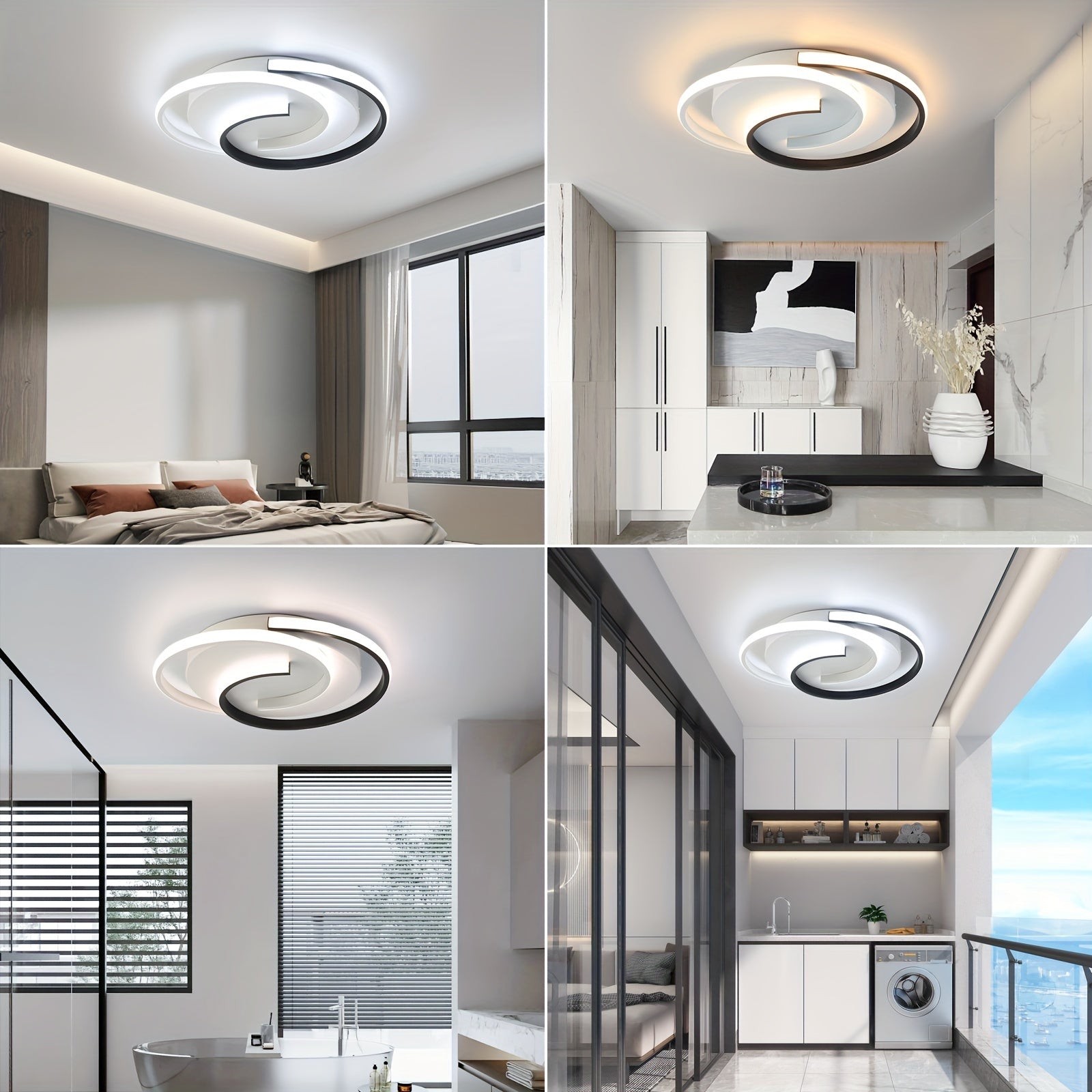Modern LED Ceiling Light | Swirl Black & White Design