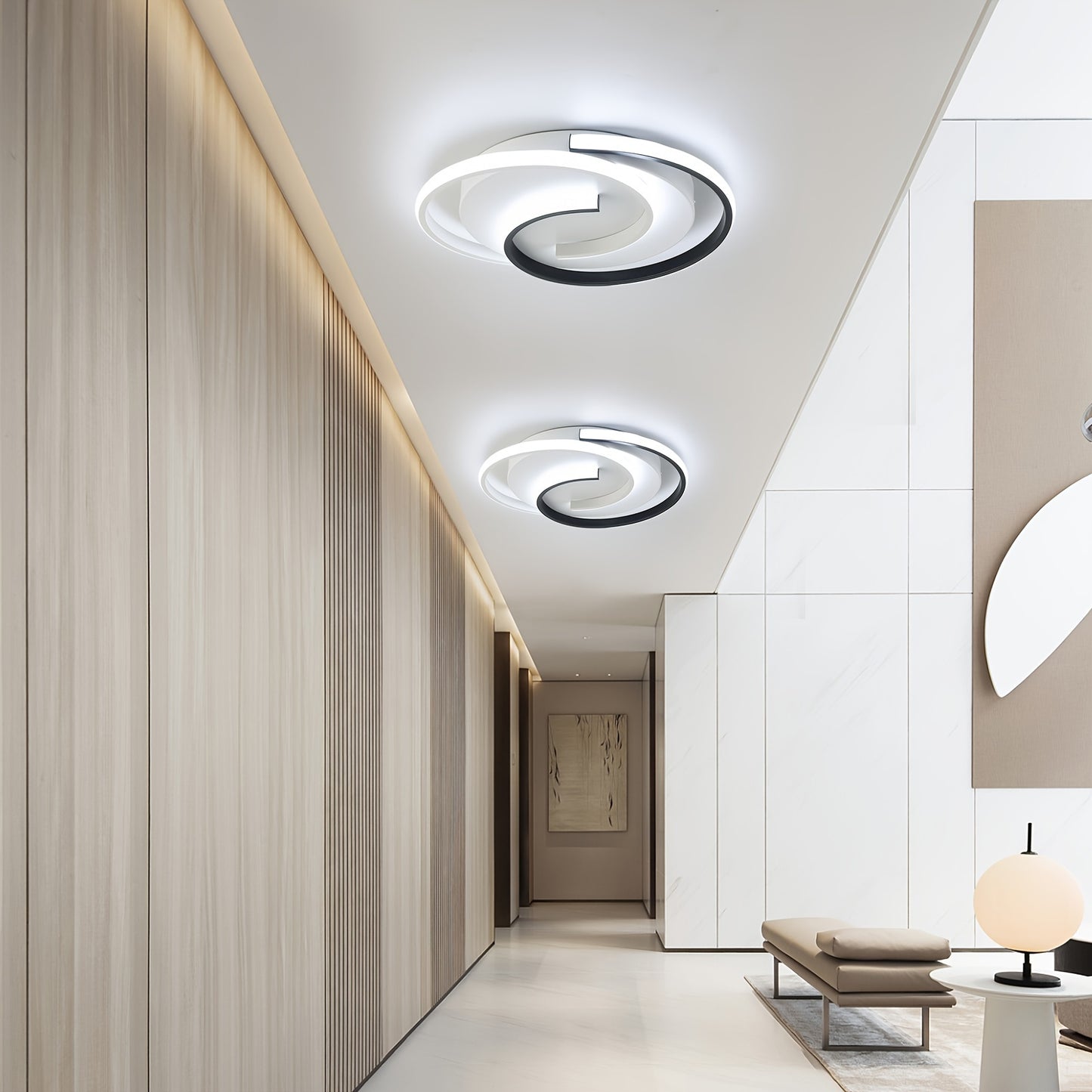 Lumină de tavan LED modernă | Design negru și alb în spirală