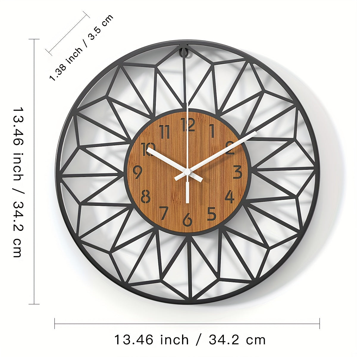 Modern Metal Wall Clock | Wood Grain Centre Design