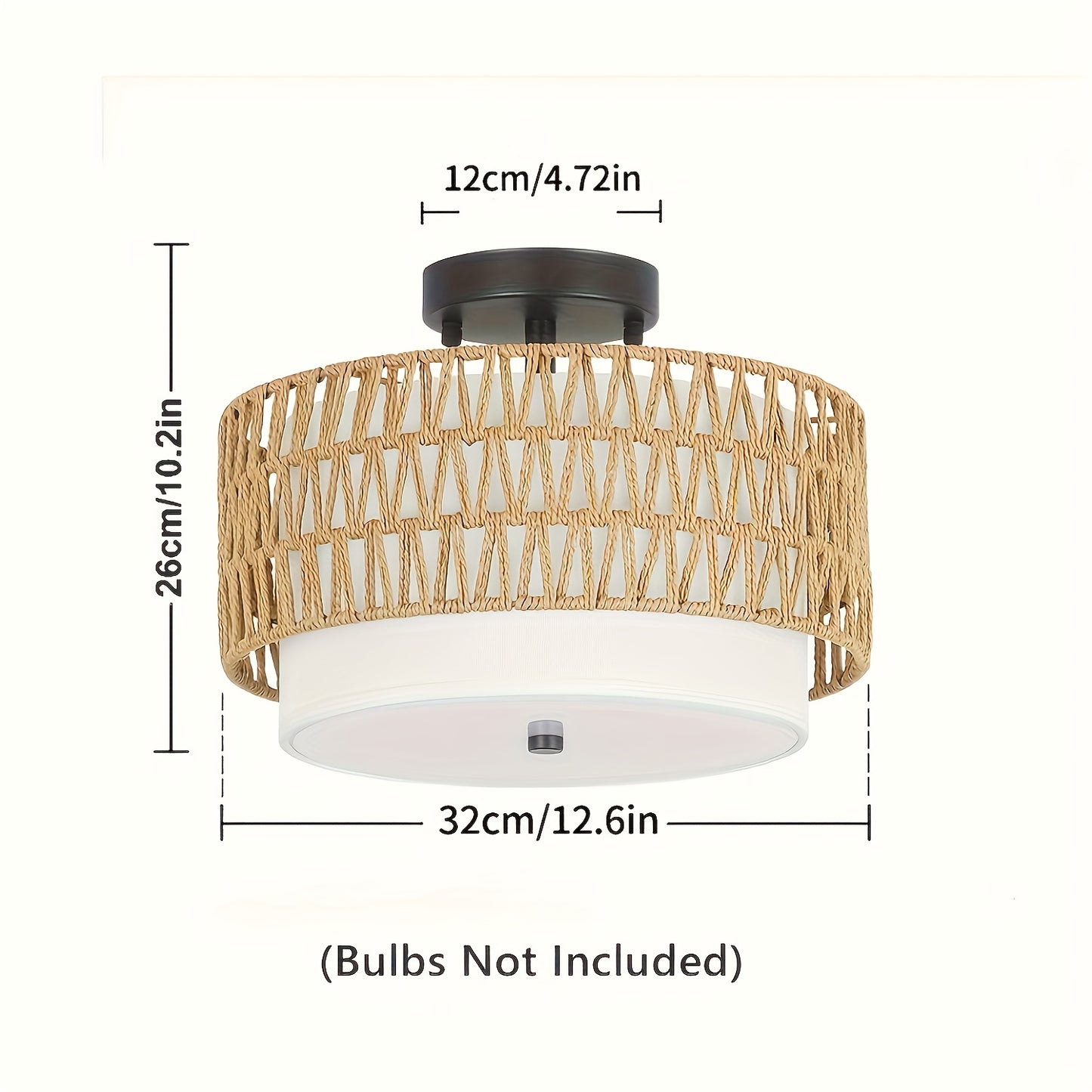 Luminária de Teto Boho em Rattan | Montagem Semi-Embutida com Abajur de Linho