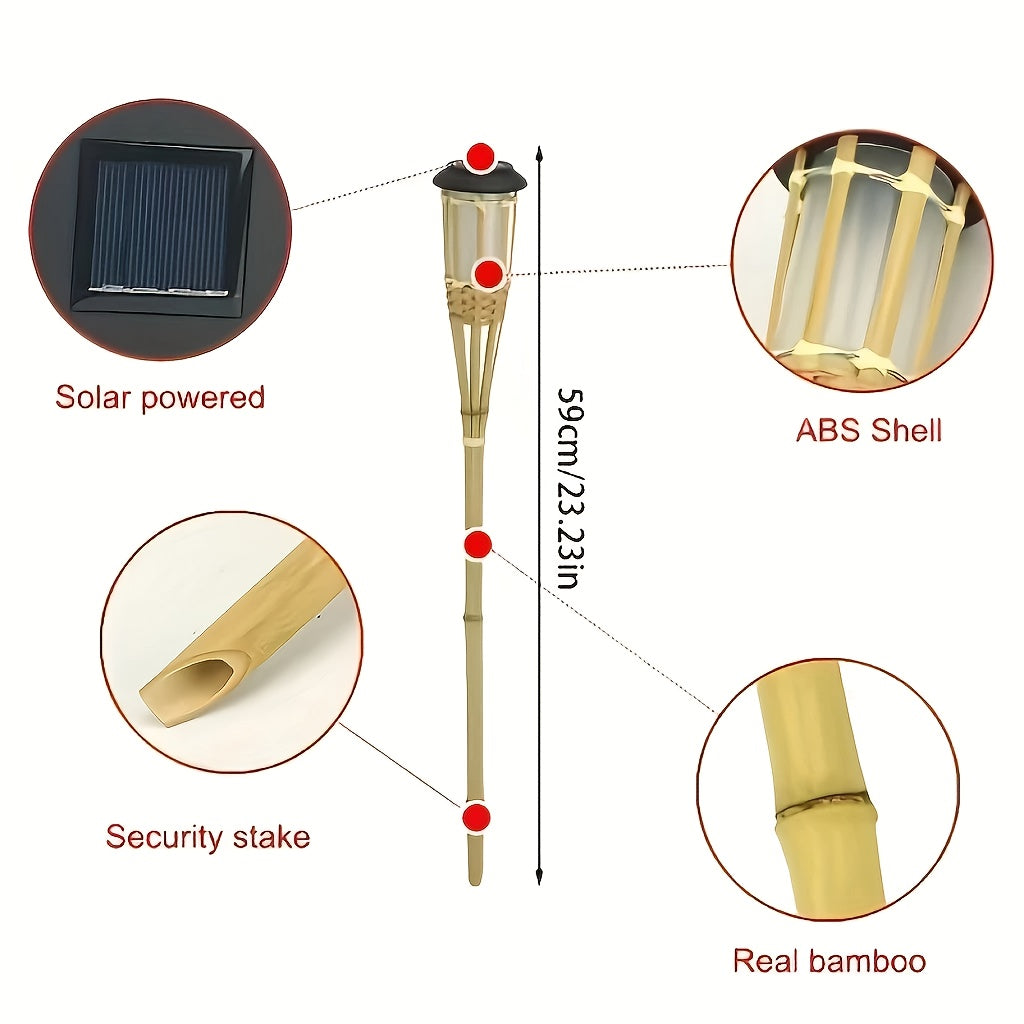 Solar Bamboo Flame Lights (2-Pack) | 12-LED Outdoor Solar Garden Lanterns