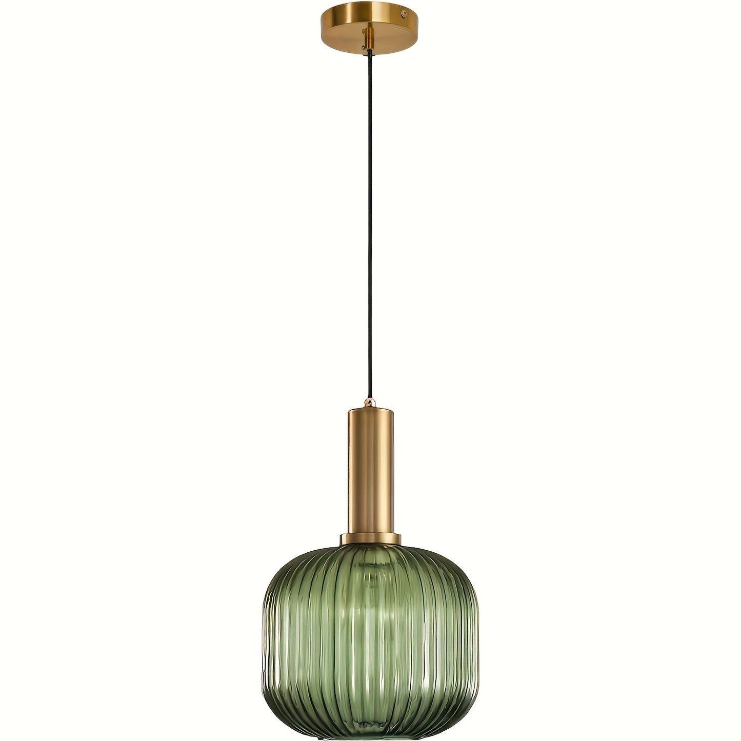 Moderne gestreifte Glas-Pendelleuchte | Messing & gerippter Glasschirm