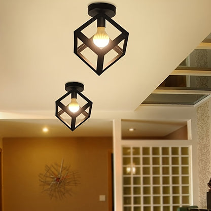 Luz de Teto Cubo Geométrico | Luminária Moderna Industrial Semi-Embutida