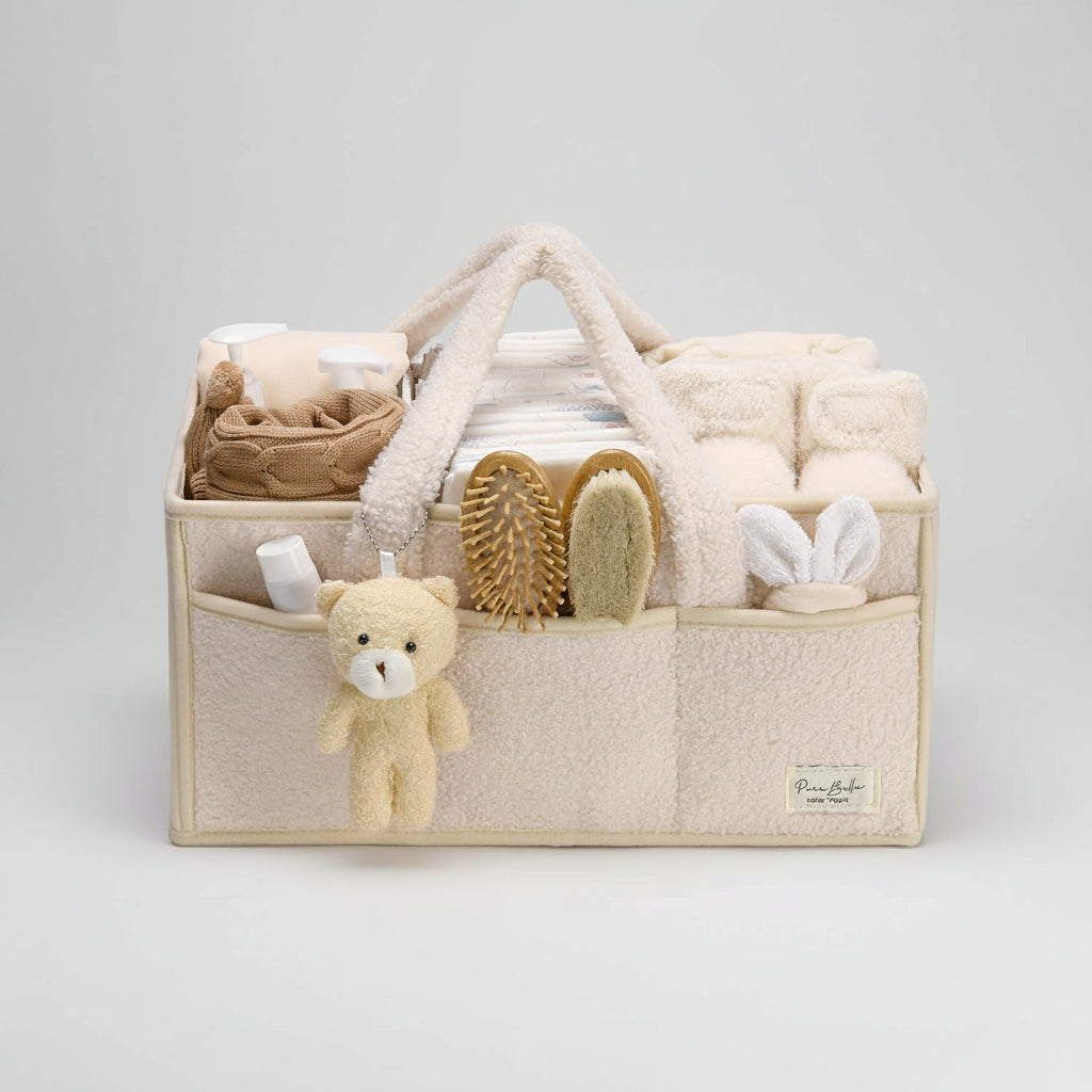 Diaper Caddy Organizer Plush Sherpa Baby Storage Basket