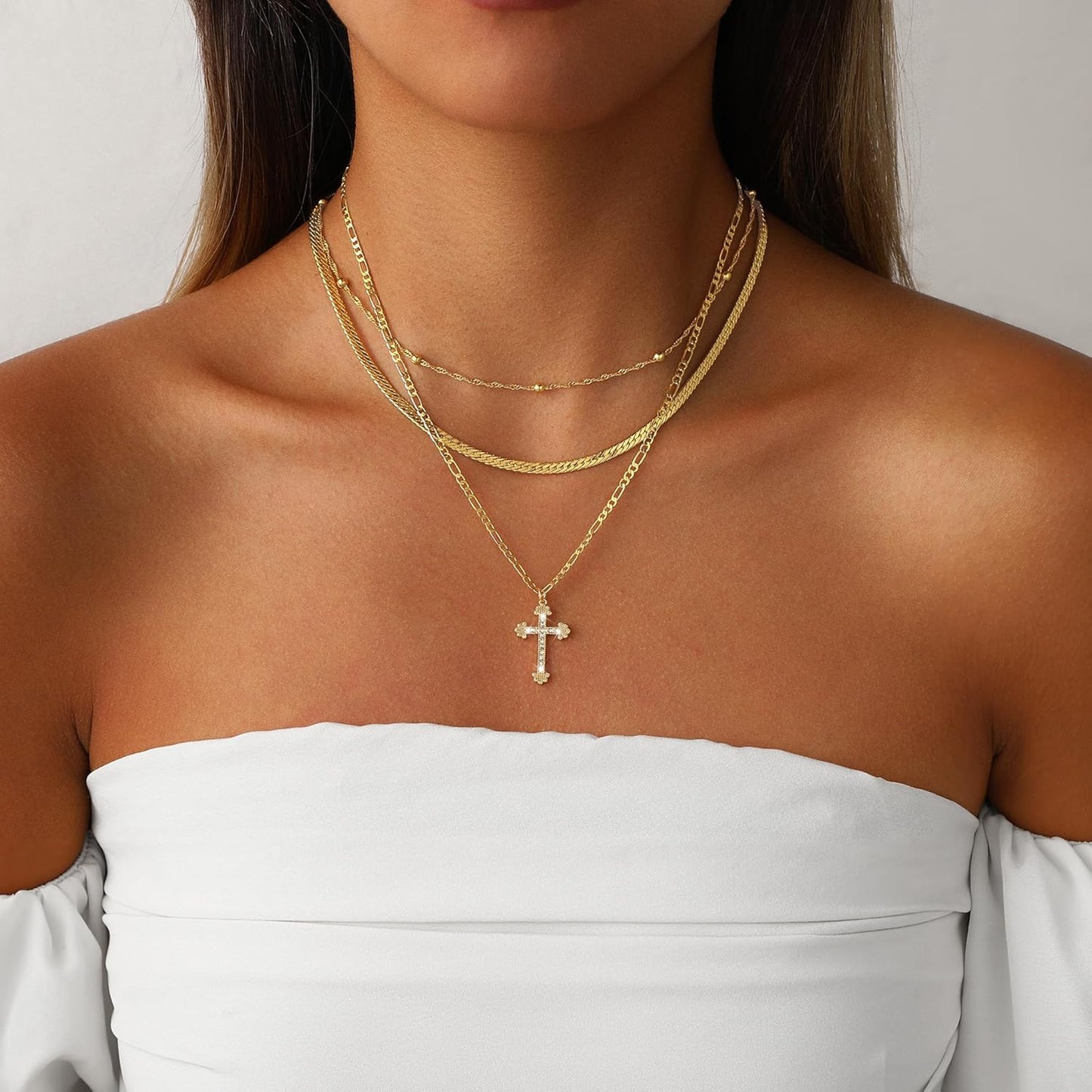 Collana a strati con ciondolo a croce Regalo di gioielli in oro per la Festa della Mamma