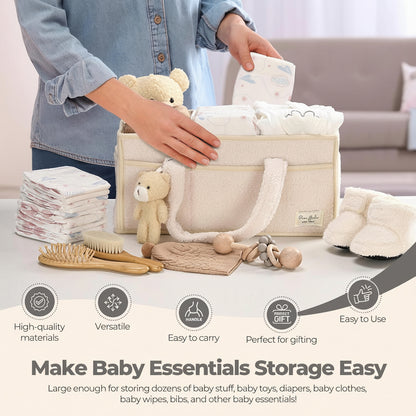 Diaper Caddy Organizer Plush Sherpa Baby Storage Basket