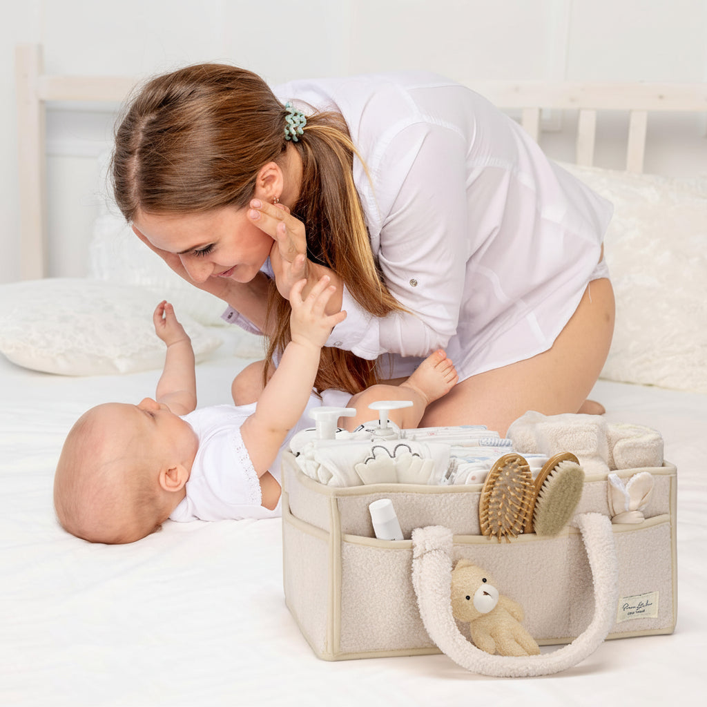 Diaper Caddy Organizer Plush Sherpa Baby Storage Basket