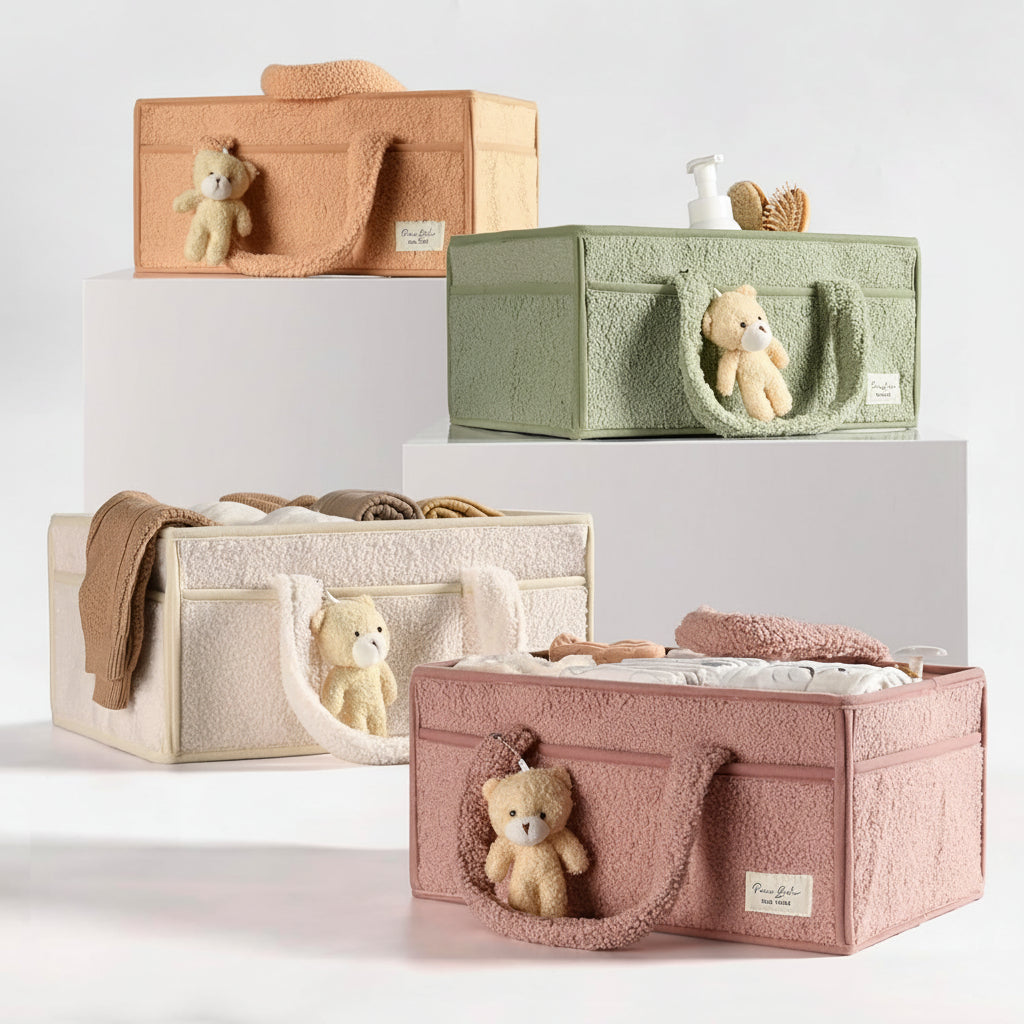 Diaper Caddy Organizer Plush Sherpa Baby Storage Basket
